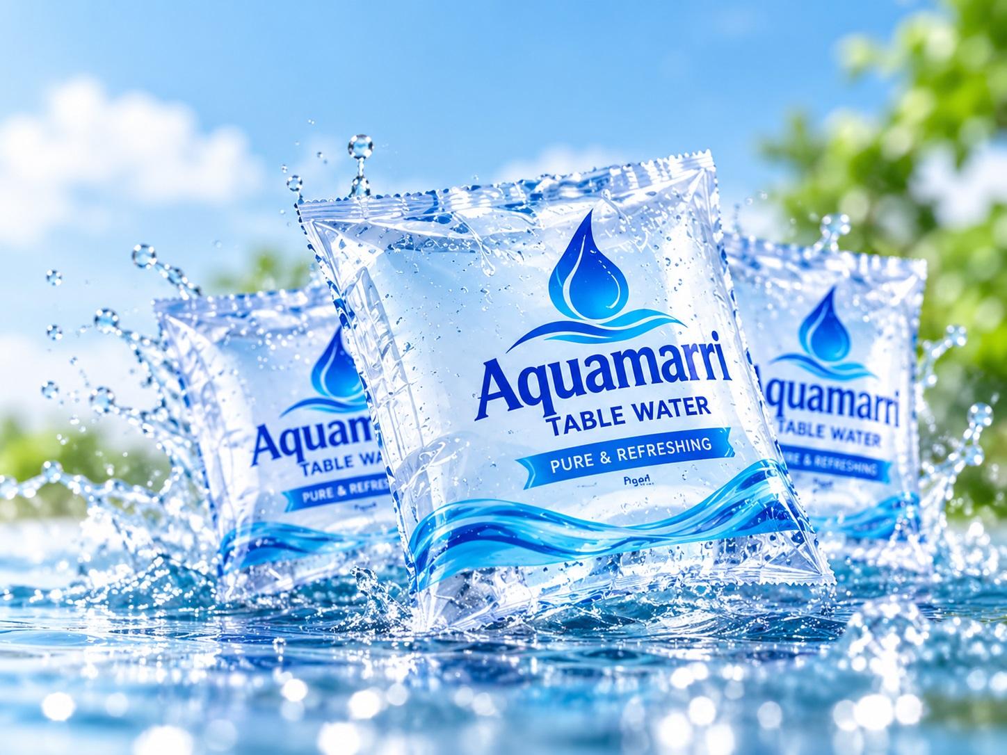 Aquamarri sachet water splashing in fresh water
